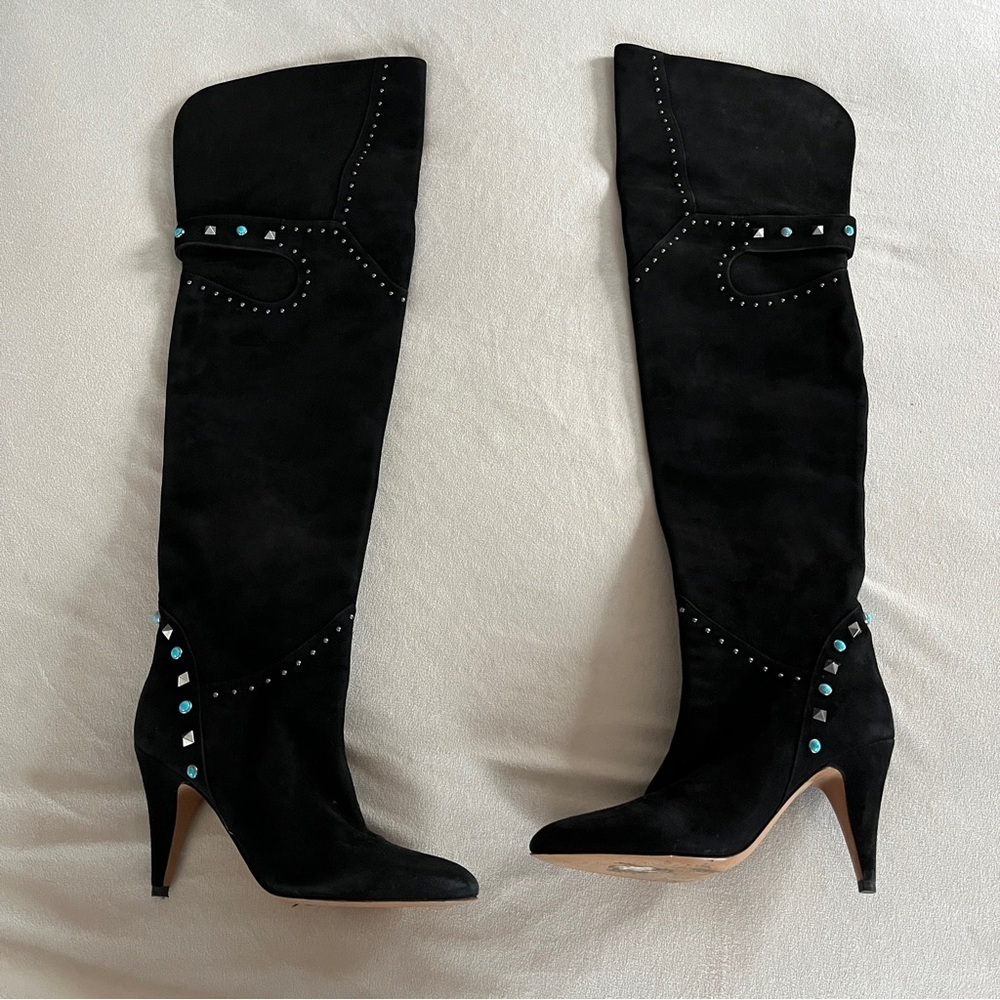 Valentino Suede Knee High Rockstud Boots in Black Size 37